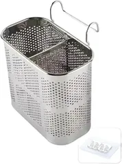 SAKIRABITO 箸立て 水切り カトラリースタンド パンチングポケット ステンレス 粘着フック付き(シルバー)のサムネイル