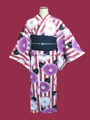【新品】ストライプ椿柄浴衣