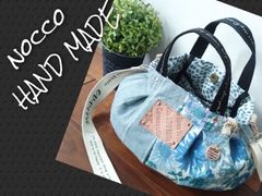 №650【花柄✕DENIM Stripe ころりんバッグ】小さめコンパクトsize♡