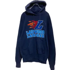 FRUIT OF THE LOOM プリントスウェット パーカー M ネイビー フルーツオブザルーム メキシコ製 裏起毛 古着卸 アメリカ仕入 a610-6051