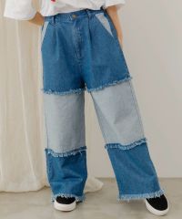ScoLar（スカラー）スカラー刺繍 パッチワークデニムパンツ　ブラック、ネイビー　152607