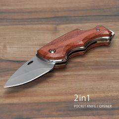 小型 ナイフ 栓抜き 2in1 携帯 折りたたみ 折り畳み おしゃれ 木目 ハンドル ポケットナイフ 小型 アウトドア キャンプ