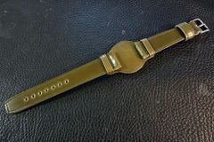 ◆台座付VINTAGE BELT◆高品質国産アニリン染めオイルコードバン オリーブグリーン カスタムオーダー(ラグ幅/台座サイズ/バックルカラー)日本製 受注生産(納期10日前後) 腕時計ベルト