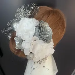 髪飾り 結婚式 成人式 和装 卒業式 ウエディング ha192 白　シルバー