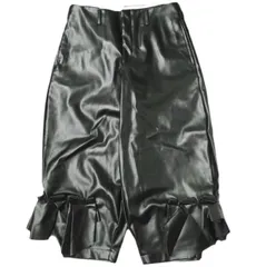 【特別値下げ】 コムデギャルソンフリル付きブラックハーフパンツ コムデギャルソンCOMME des GARCONS サテンフリル切替ウール