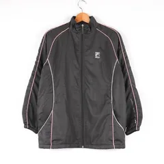 フィラ ナイロンジャケット 中綿 裏フリース フルジップ ロゴ 無地 スポーツ アウター レディース Lサイズ グレー FILA 【中古】