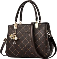 Elixio エリクシオ ハンドバッグ レディース 小さめ 斜めがけ デート 肩掛け コンパクト 鞄 ショルダー PUレザー 柄もの(ダークブラウンxコーヒー)