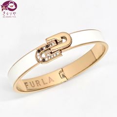 FURLA フルラ Furla Arch Double バングル クリスタル ホワイトカラーエナメル ローズゴールドカラーメタル 手首周り約16.5㎝ 箱 保存袋 冊子 付き 2024年3月購入品