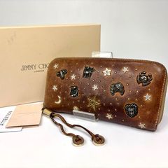 JIMMY CHOO ジミーチュウ 長財布 ラウンドファスナー ウォレット レザー ブラウン 星座柄 小銭入れ メンズ レディース ユニセックス B-215