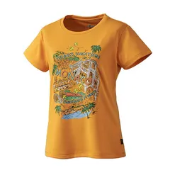 【新品】【Sサイズのみ】prince(プリンス) レディース テニス ティーシャツ Tシャツ 遮熱 吸汗速乾 半袖 テニス バドミントン パドルテニス トレーニング Tシャツ ウェア デオニィ素材 速乾 南仏 モナコ モチーフ オレンジ