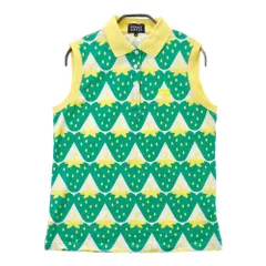 サイズ：2 PEARLY GATES パーリーゲイツ 055-7160448 ノースリーブ ポロシャツ いちご 総柄 グリーン系 [240101236076]# ゴルフウェア レディース ストスト