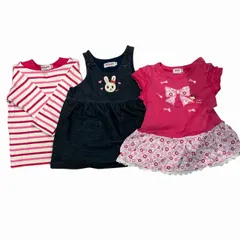 ミキハウス mikihouse ワンピース 3点セット まとめ ウサギワッペン ピンク 紺 ネイビー 80-90㎝ ■GY14