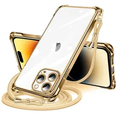 iPhone 14 Pro 用 ケース クリア ショルダー iPhone14pro 用 スマホケース アイフォン14Pro カバー 肩掛け 斜めかけ 縄掛けケース 透明 薄型 軽量 耐衝撃 TPU ストラップ付き 携帯ケース 紐付き 斜めがけ 織りストラッ 1