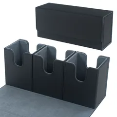 【新品】デッキケース レザー 3個 マグネット 3重スリーブ 3つ 3列 3デッキ トレカ トレーディングカード ストレージ トレカケース 縦入れ PU スリーブ対応 スタンダードサイズ スモールサイズ 大容量 収納 ケース 黒 ブラック 3連