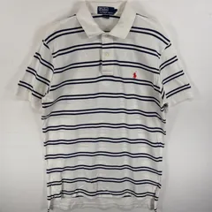 古着 90's/90年代 ポロバイラルフローレン Polo by Ralph Lauren 鹿の子 ポロシャツ ワンポイント ロゴ 刺繍 2ボタン スリット M  ホワイト系 ボーダー メンズ