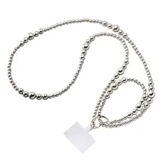 【シルバー×ワンサイズ】[Cream dot. クリームドット公式]  2点セット スマホショルダー ハンドストラップ ショルダーストラップ メタルボール 2way 軽量 挟むだけ ホルダー付き ストラップホルダー ネックストラップ 斜め掛け 落下防止 大人