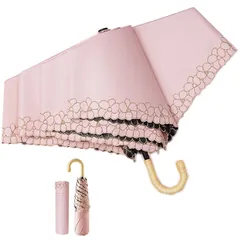 おりたたみ傘 レディース 日傘 uvカット 100 遮光 折りたたみ 超軽量 かわいい 日傘兼用雨傘 J型ハンドル 210T高密度 撥水加工 グラスファイバー 紫外線カット プレゼント ギフト (藤.ピンク) 1