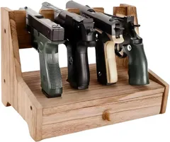 JUSTVEL ガンスタンド ガンラック ハンドガン 4丁掛け 銃が映える 木製 引き出し付き 卓上 モデルガン エアガン ディスプレイ 収納(木)