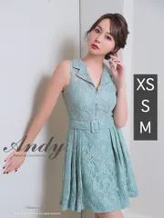 ミント  [AN-ON2820-W-2401]【Andy/アンディ】フラワーレース/ ジッパー/ ジップ/ 襟付き/ ノースリーブ/ サイドプリーツ/ フレア/ Aライン/ ミニドレス/ ワンピース/ キャバドレス/ dress