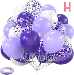 【 60個セット】 送料無料 バルーン 風船 大量 リボン付き 風船チェーン付き 紙吹雪 デコレーション お祝い お祭り 飾り付け 誕生日 結婚式 パーティー クリスマス 二次会 記念日 紫色 パープル 白 ホワイト AU093H