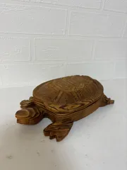 骨董　古玩　カメ　亀　木彫　置物　インテリア　工芸品　美術品　A1764 木彫り 亀 親子 置物 縁起物 風水 オブジェ 木製 骨董品