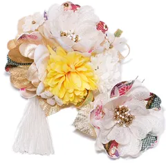 髪飾り コーム かんざし 簪 振袖 成人式 ヘッドドレス ちりめん 花飾り 房  髪留め 白 金 日本製 着物 和装 洋装 袴 訪問着 結婚式 パーティ フォーマル W68 297-219 t919　Si