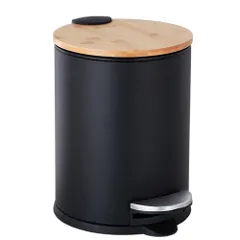 新品 ゴミ箱 ふた付き 3L ペダル式 ゴミ箱 丸型 竹蓋 ごみ箱 音無し は無臭で密閉 キッチン、リビングルーム、トイレ、バスルーム、オフィス用 （黒）のサムネイル