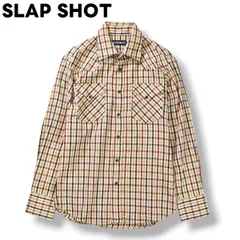 【美品】 スラップショット SLAP SHOT 長袖 コットン チェック柄  ウエスタンシャツ スナップボタン留め アメカジ ストリート カジュアル S ベージュ系 メンズ