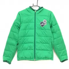 【超美品】アディダス 2WAY中綿ジャケット グリーン 袖着脱可 フード付 ワッペン  レディース OT/XG ゴルフウェア adidas