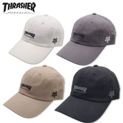 新品 THRASHER スラッシャー 正規品 キャップ CAP 帽子 カーブドバイザー 刺繍 ロゴ ステッカー スケボー スケートボード スケーター ストリート ワンポイント ユニセックス メンズ レディース 白 ホワイト ベージュ グレー 黒 ブラック
