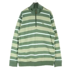 美品 LACOSTE ラコステ 日本製 ボーダー柄 長袖 ハーフジップ ニット 3 グリーン メンズ 古着