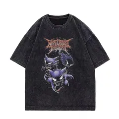ヴィンテージ加工Tシャツ ポケモン ゲンガー メンズ 做旧半袖 ゆったりオーバーサイズ 着回し 0356