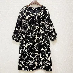 #anc ローラアシュレイ LAURAASHLEY ワンピース 13 黒 アイボリー 花柄 シルク混 七分袖 大きいサイズ レディース [934010]