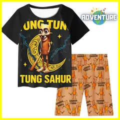 Tung Tung Tung Sahur トゥントゥントゥン サフール Itarian Brainrot イタリアンブレインロット半袖Tシャツ トップス セットアップ上下セット夏パジャマ 110 120 130 140 150 子供服キッズ服 tssuc023