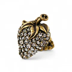 ★うささん♡様専用ページ★極美品▲GUCCI グッチ インターロッキングG ストロベリーモチーフ クリスタル  リング・指輪 ゴールド S 日本サイズ12号相当 保存袋付き イタリア製 レディース