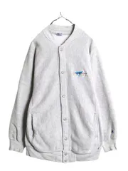 【お得なクーポン配布中!】 90s USA製 チャンピオン リバースウィーブ スナップ カーディガン メンズ M Champion 裏起毛 スウェット トレーナー スノーボード 刺繍 灰