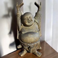 木彫り 布袋尊 七福神 木製 布袋様 商売繁盛 開運 縁起物 彫刻 仏像 古美術 インテリア 置物 オブジェ 骨董品 アンティーク