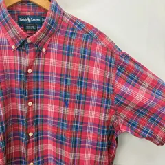 RALPH LAUREN 90年代 MARLOWE ボタンダウン チェック 半袖シャツ サイズⅬL ワンポイント 07041607 861