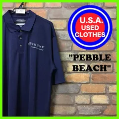 ME12-251★USA古着★現地限定 国内購入不可【PEBBLE BEACH】企業物 胸刺繍ロゴ チェック柄 半袖ポロシャツ【メンズ XL】ネイビー スポーツ ストリート アメカジ