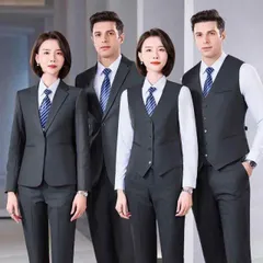 種類67：M/H：レディースダークグレーベスト レディース ファッション 業務 ユニフォーム 制服 コスプレ衣装  メンズ スーツ ダーク グレー フォーマル ジャケット オフィス 銀行 