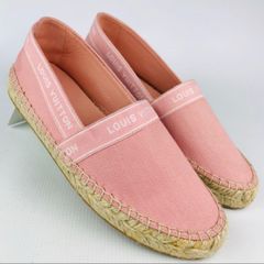 新品同様★LOUIS VUITTON・ルイヴィトン レディース キャンバスレザー切替し LVアイコンロゴデザイン エスパドリーユ フラット シューズ（35）