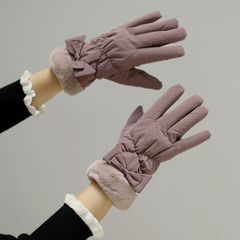 防寒手袋 裏起毛 レディース スマホ対応　5色　韓国　秋冬　大人可愛い　リボン　新品