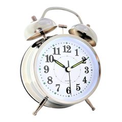 【在庫処分】YRO ベル型 目覚まし時計 レトロ アナログ 大音量 アンティーク 連続秒針 静音タイプ 金属光沢仕上げ ベル音 (シルバー)