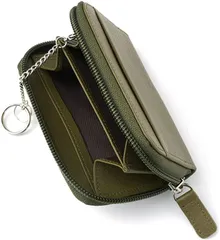 Palmolange 小銭入れ メンズ コインケース 本革 YKK ラウンドファスナー ミニ財布 小さい キーチェーン付き( オリーブ)