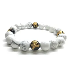 10mm 四神獣金彫水晶×ハウライト パワーストーン ブレスレット天然石 運気上昇 開運 金運 恋愛運 お守り 青龍 白虎 玄武 朱雀 メンズ・レディース　男性・女性　数珠ブレス　開運 [15]