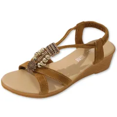 [ブブ オーハナ] サンダル 歩きやすい ウェッジ ソール ヒール 5㎝ エスニック 軽量 レディース 女性 用 春 夏 秋 バック アンクル ストラップ オープントゥ アジア 系 アジアン ファッション ウエッジ 厚底 軽い [ブラウン] [23.0 cm]