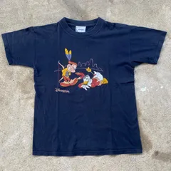 00's Disneyland Paris インディアンミッキー＆ドナルド　Tシャツ　ネイビー　ユーロ古着　ディズニーランドパリ　mickey