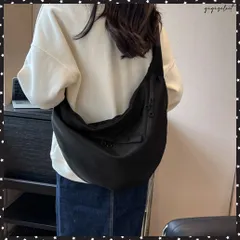 三日月型ショルダーバッグ大容量ナイロン鞄 ホーボーバッグレディース 肩掛け斜め掛けバッグ 韓国風ユニセックス A4多収納バッグ 大きめ軽量かばん カジュアル鞄旅行 バナナ型バッグ通学 ボディバッグ黒新作 ファスナー付き 鞄