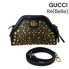 ●グッチ GUCCI リベル スモール ショルダーバッグ スタッズ ゴールドカラー GG ブラック レディース 5D810