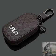 【新品未使用】◆アウディ AUDI◆モカブラウン◆キーケース スマートキー レザーキーケース 車用 鍵 収納 ラウンドファス ナー 軽量 キーホルダー aado qtm
